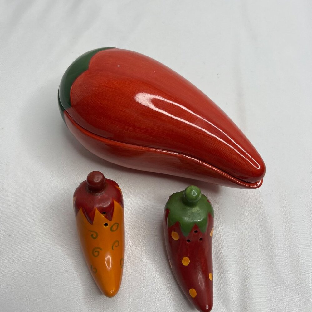Ceramic Chili and Chile Peppers Salt and Pepper Shaker Set